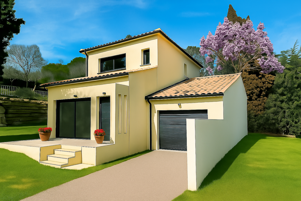 Maison traditionnelle à étage avec menuiseries alu RAL 7016