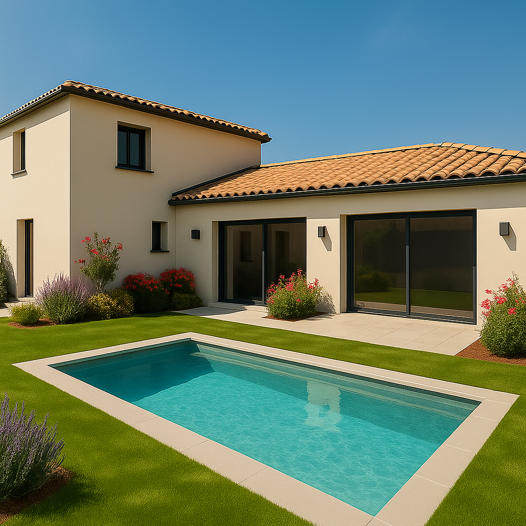 Maison traditionnelle à étage avec menuiseries alu RAL 7016