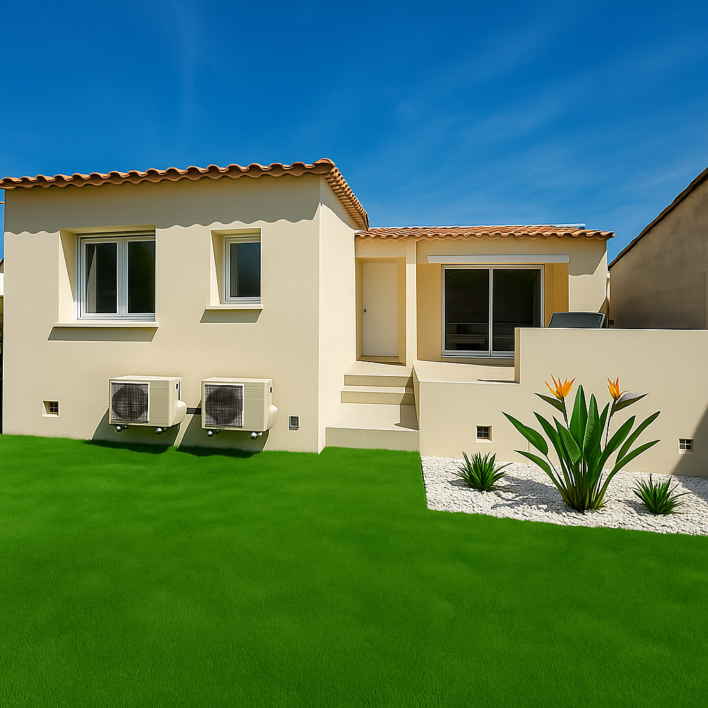 Maison traditionnelle de plain-pied avec terrasse.